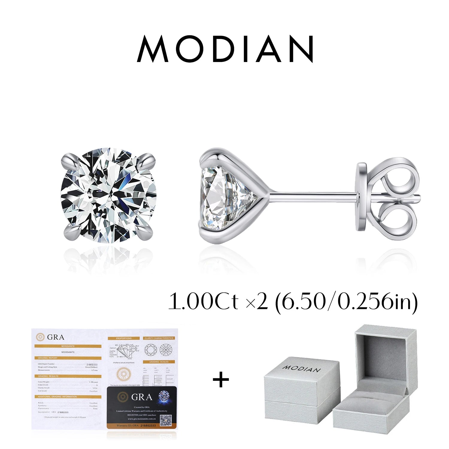MODIAN Moissanite Stud Earrings — Sparkling 925 Sterling Silver Jewelry