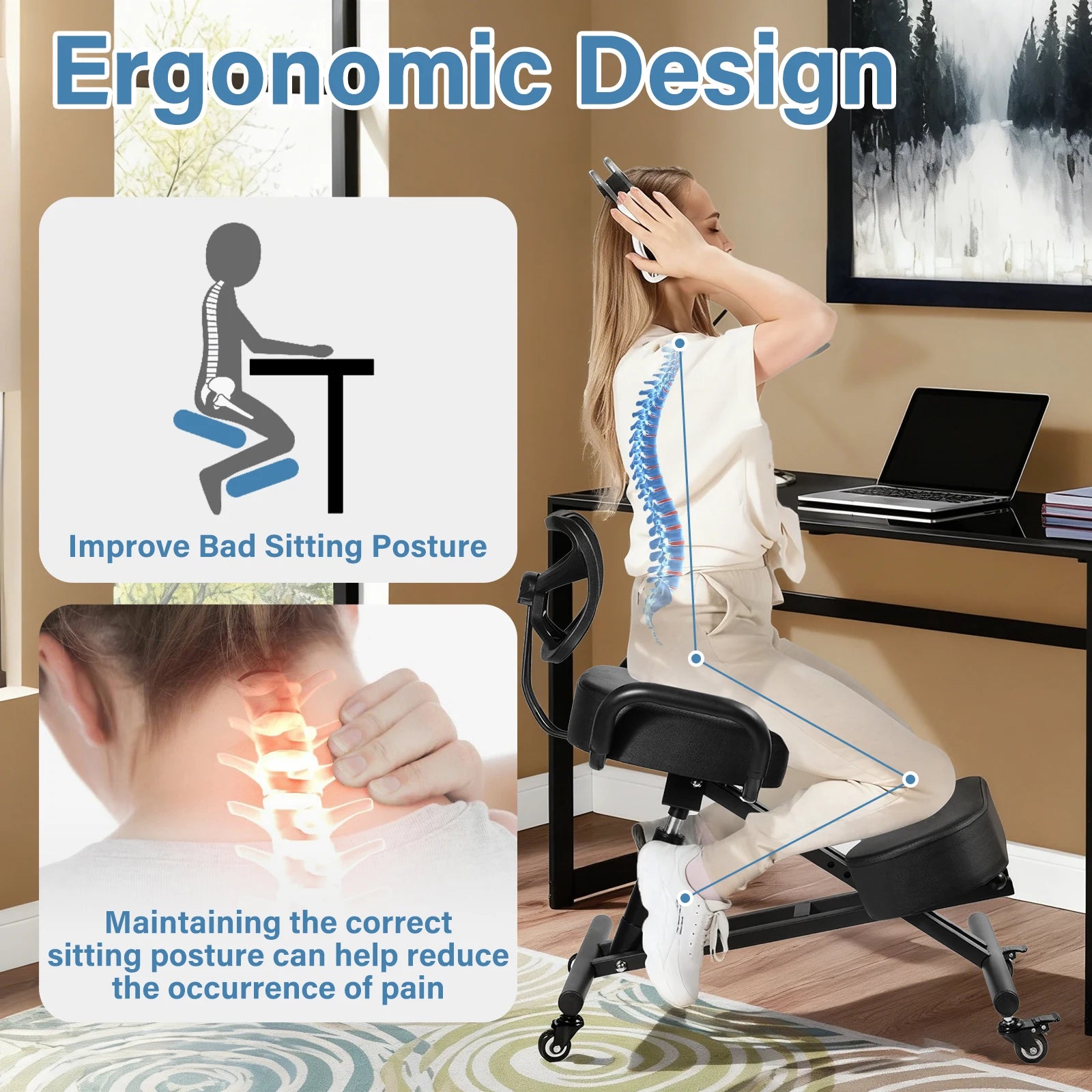 Ergonomic Kneeling Chair — Adjustable Back Support for Office Work