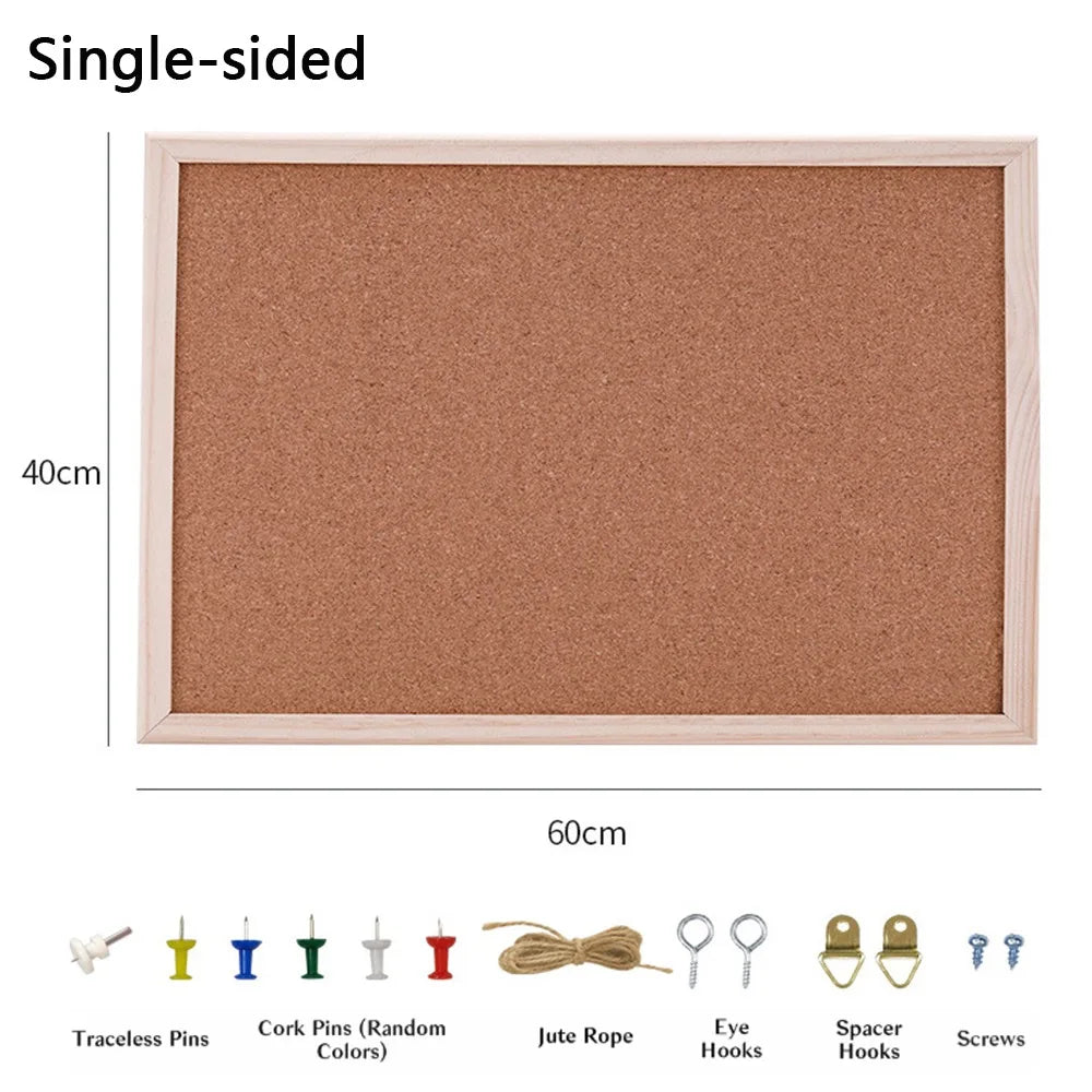 Wooden Framed Cork Bulletin Board — Decorative Memo Display Panel