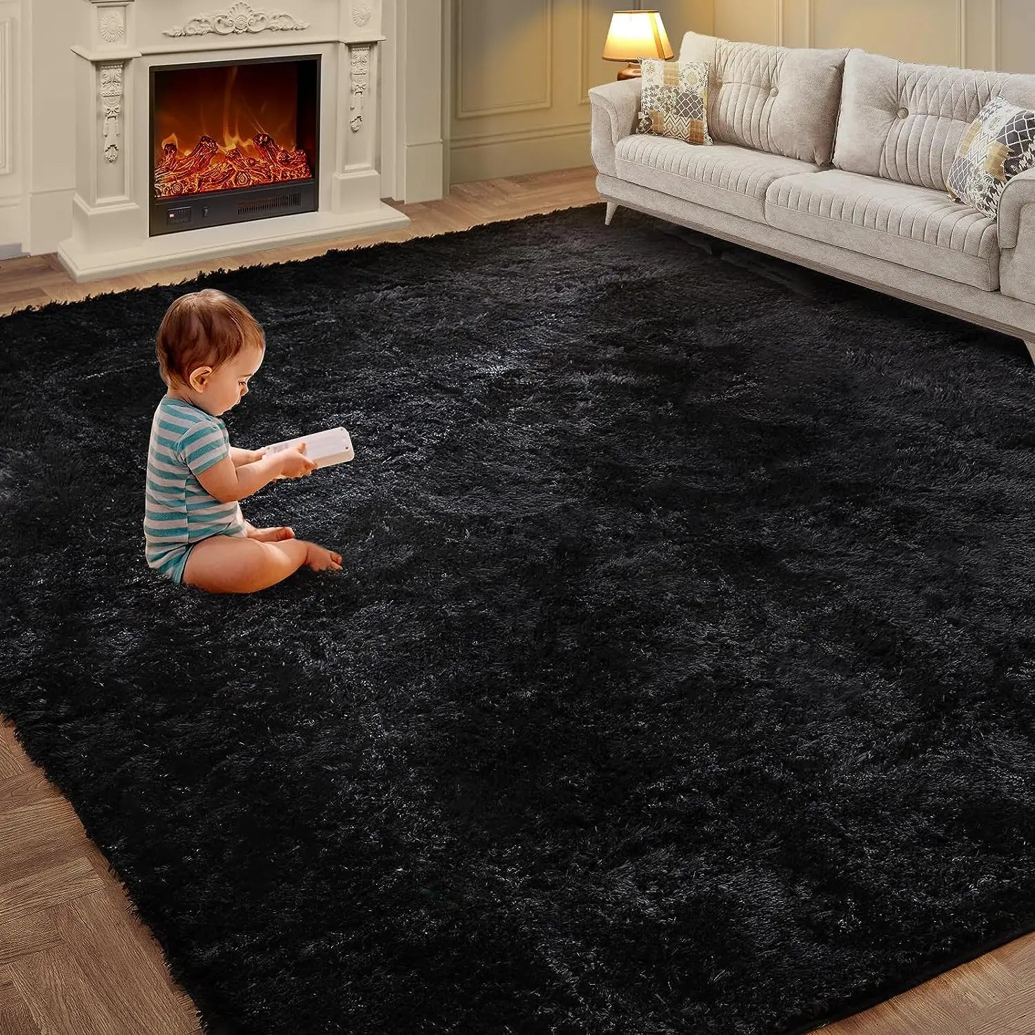 VIKAMA Tie-Dye Plush Carpet — Soft Fluffy Area Rug for Living Room & Nursery