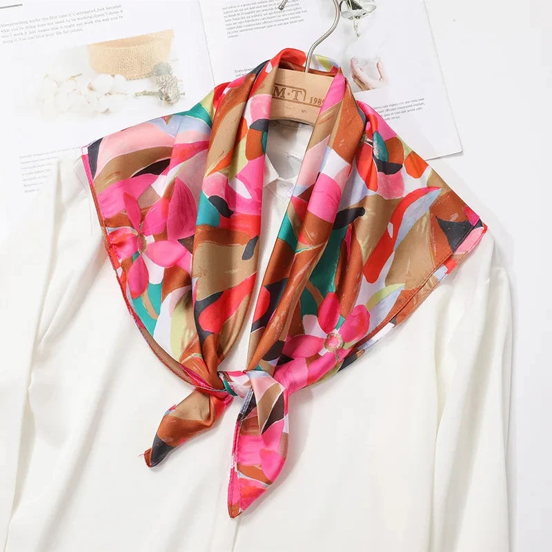 SENAIFEI Printed Silk Scarf — Luxury Square Shawl & Decorative Headband