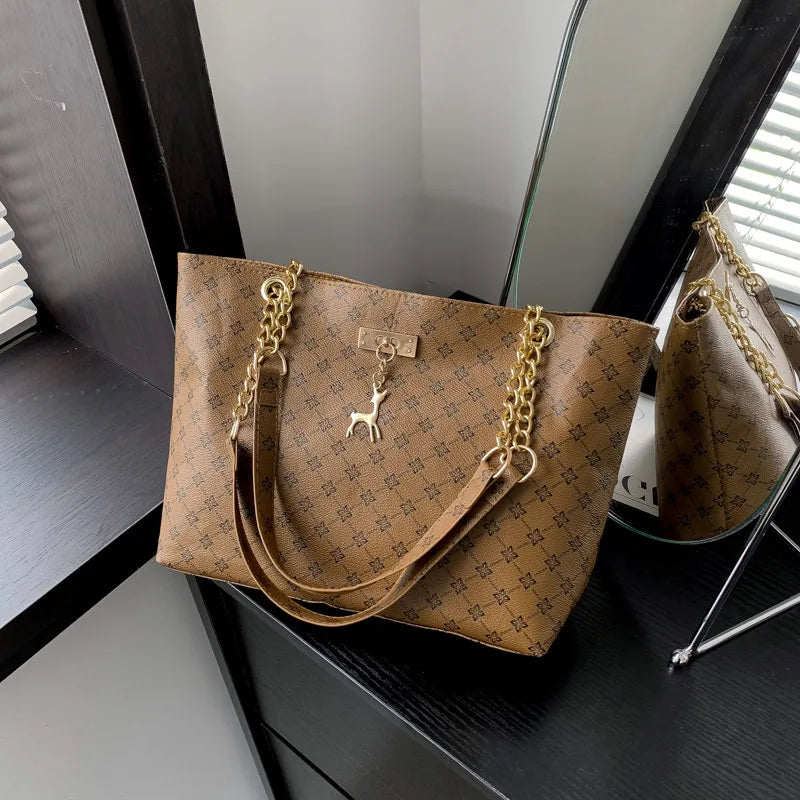 Yogodlns Soft Leather Tote Bag — Large Capacity Shoulder Bag with Tassel