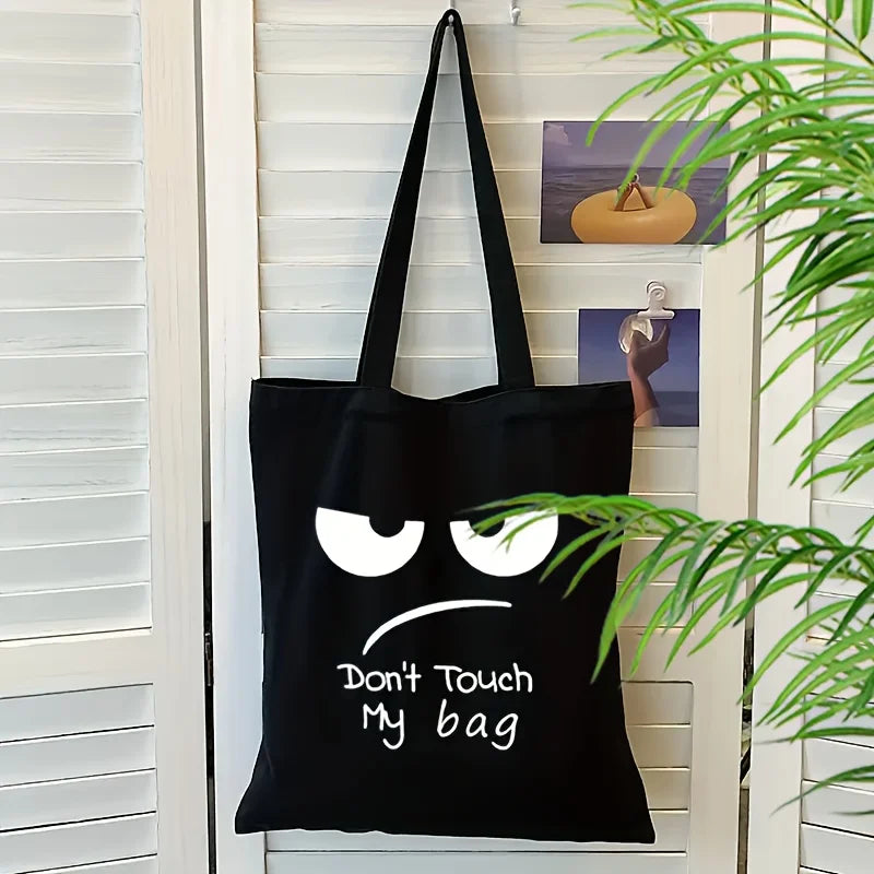 Funny Face Print Tote Bag — Lightweight Foldable Shoulder Bag for Shopping