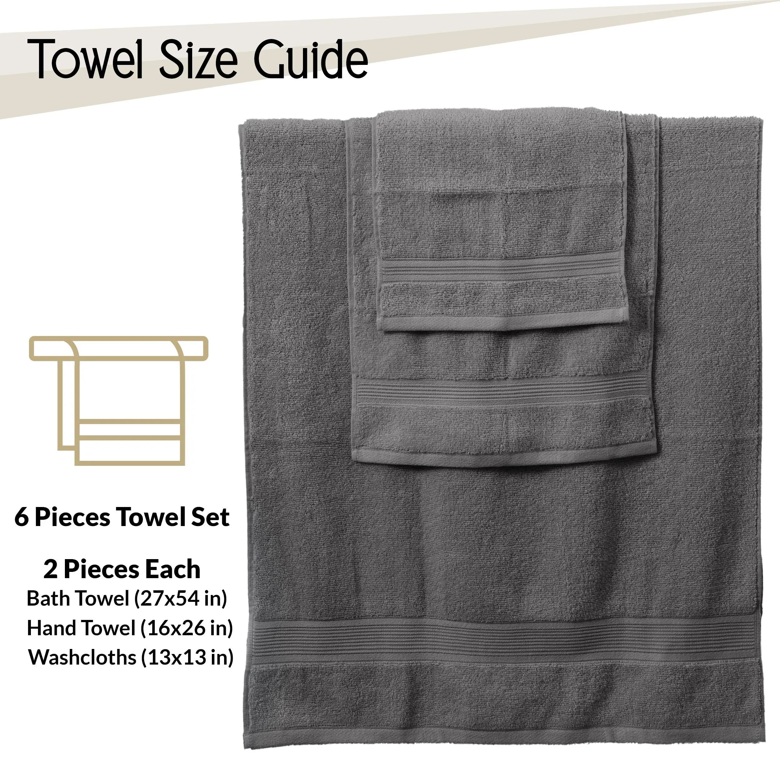 Premium 6-Piece Cotton Bath Towel Set — Soft Absorbent Zero Twist Weave