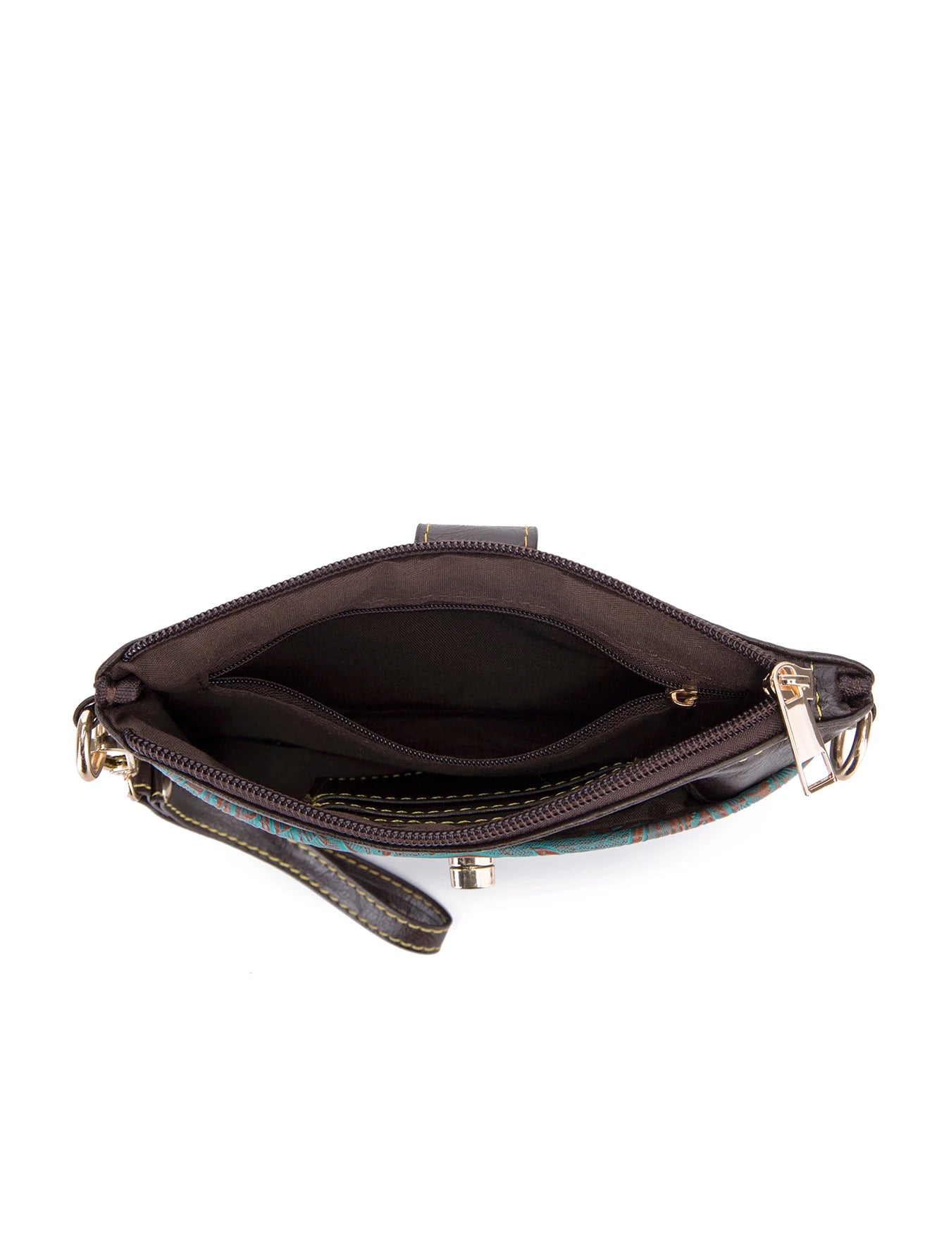 Floral Embossed Crossbody Bag — Multi-Compartment Shoulder Purse with Wristlet