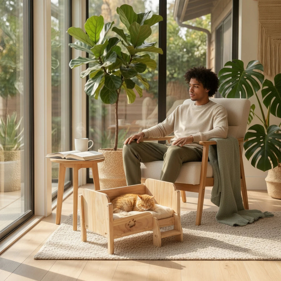 Elevated Wooden Pet Bed — Cozy Indoor Sofa with Step for Cats and Small Dogs