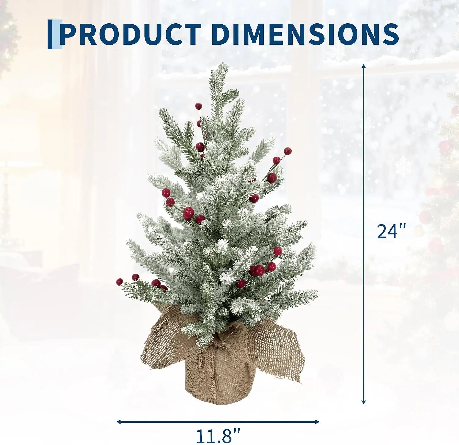 Garvee 24-Inch Flocked Christmas Tree — Red Berry & PE Pine Desktop Decor