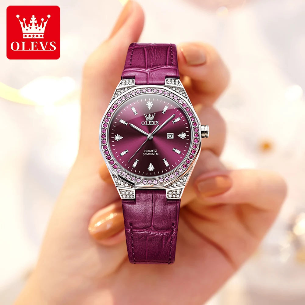 OLEVS Women's Luxury Quartz Watch — Diamond Lap Fashion Leather Strap