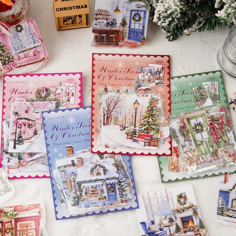 Christmas Atmosphere Stickers — 15pc DIY Scrapbook & Journal Supplies