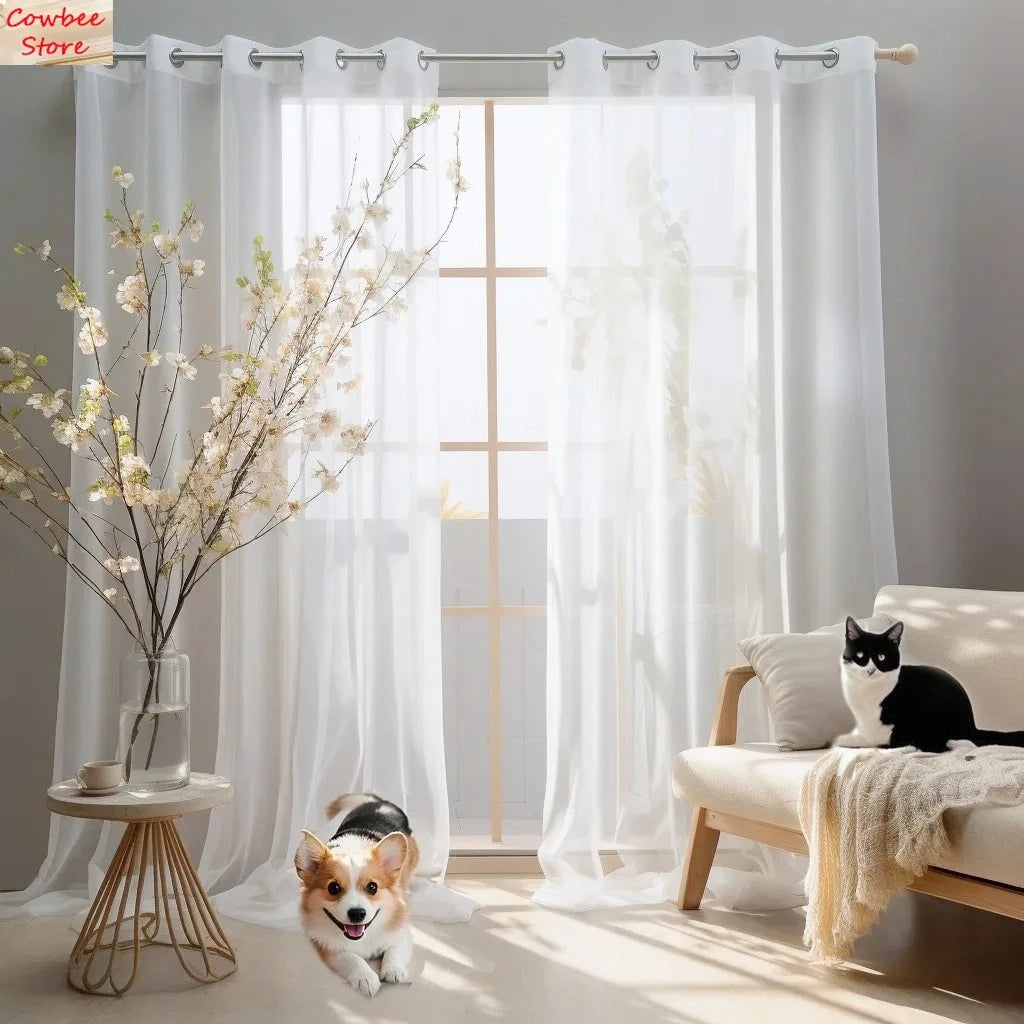 JESSANS White Tulle Sheer Curtains — Luxury Floral Voile Window Drape