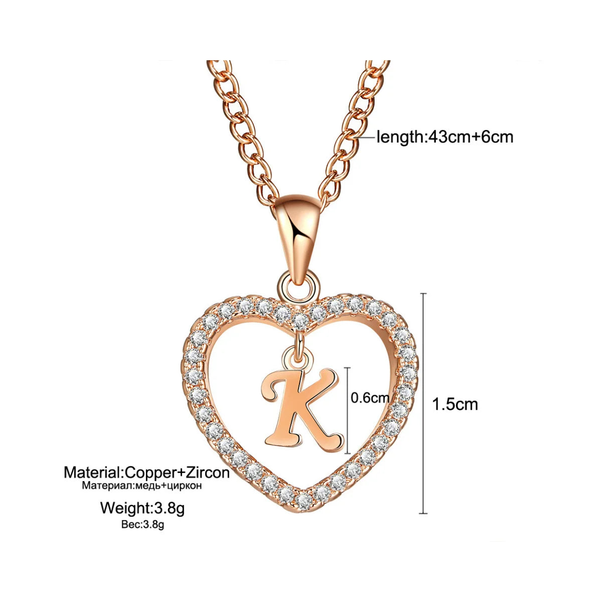 Customizable Initial Heart Pendant Necklace — Zircon Accented Jewelry
