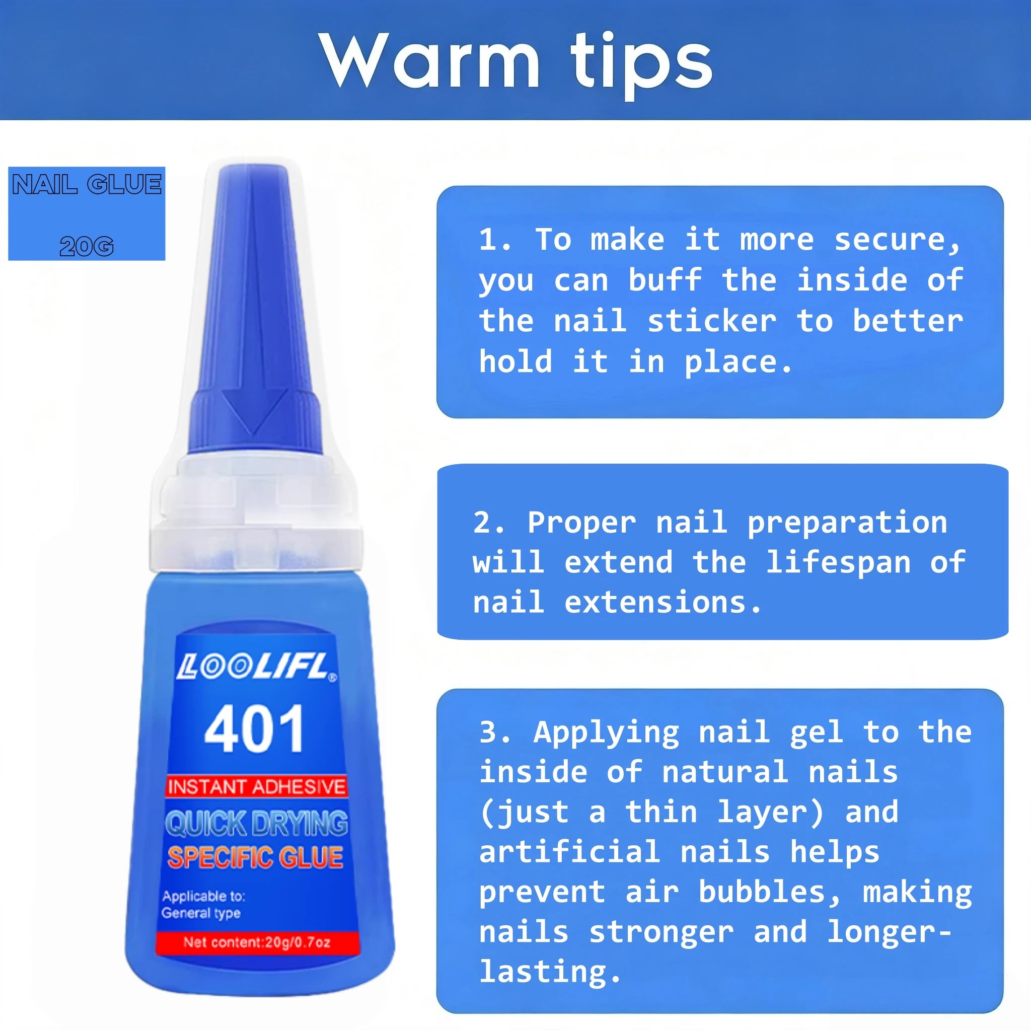 LOOLIFL Super Strong Nail Glue — Quick-Drying Instant Adhesive for DIY Manicures