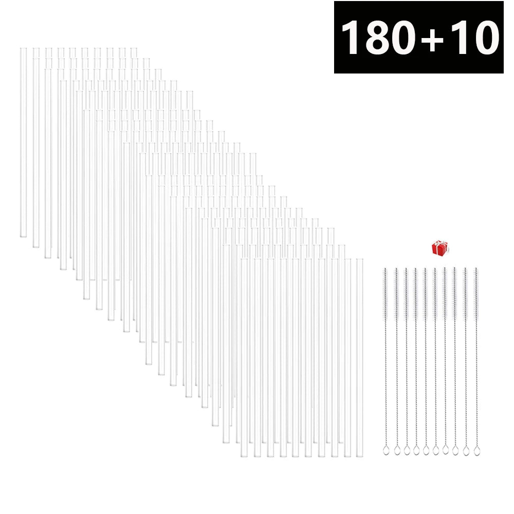 Reusable Plastic Replacement Straws — Clear 30cm Straws with Cleaning Brush