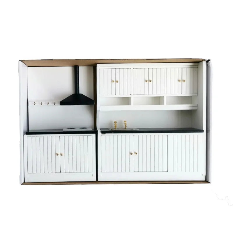 Miniature Wooden Dollhouse Kitchen Set — 1/12 Scale Furniture Decor