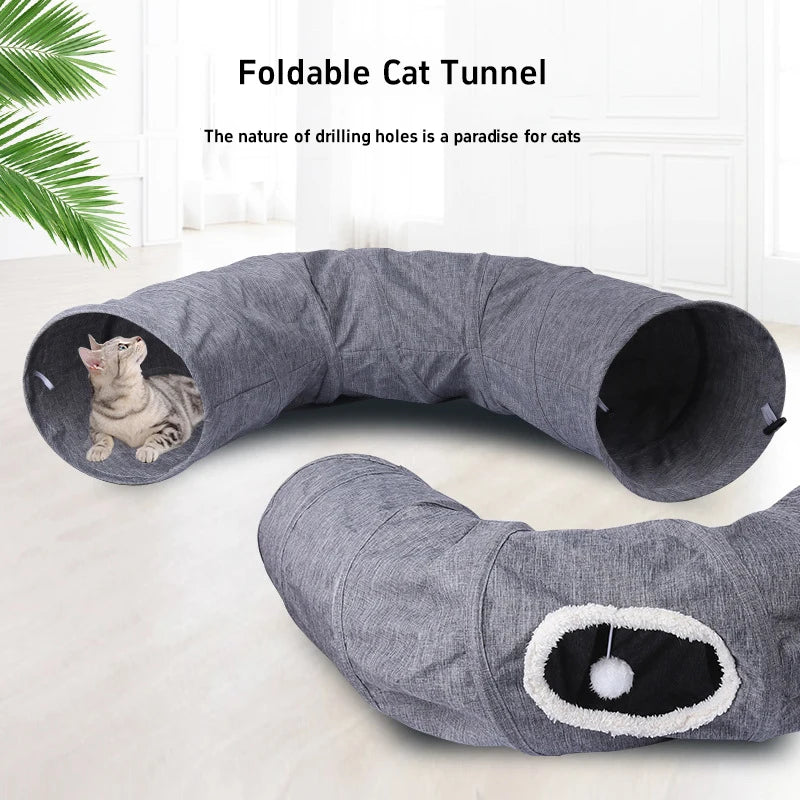 Foldable Cat Tunnel and Cushion Set — Interactive Hide and Seek Pet Toy