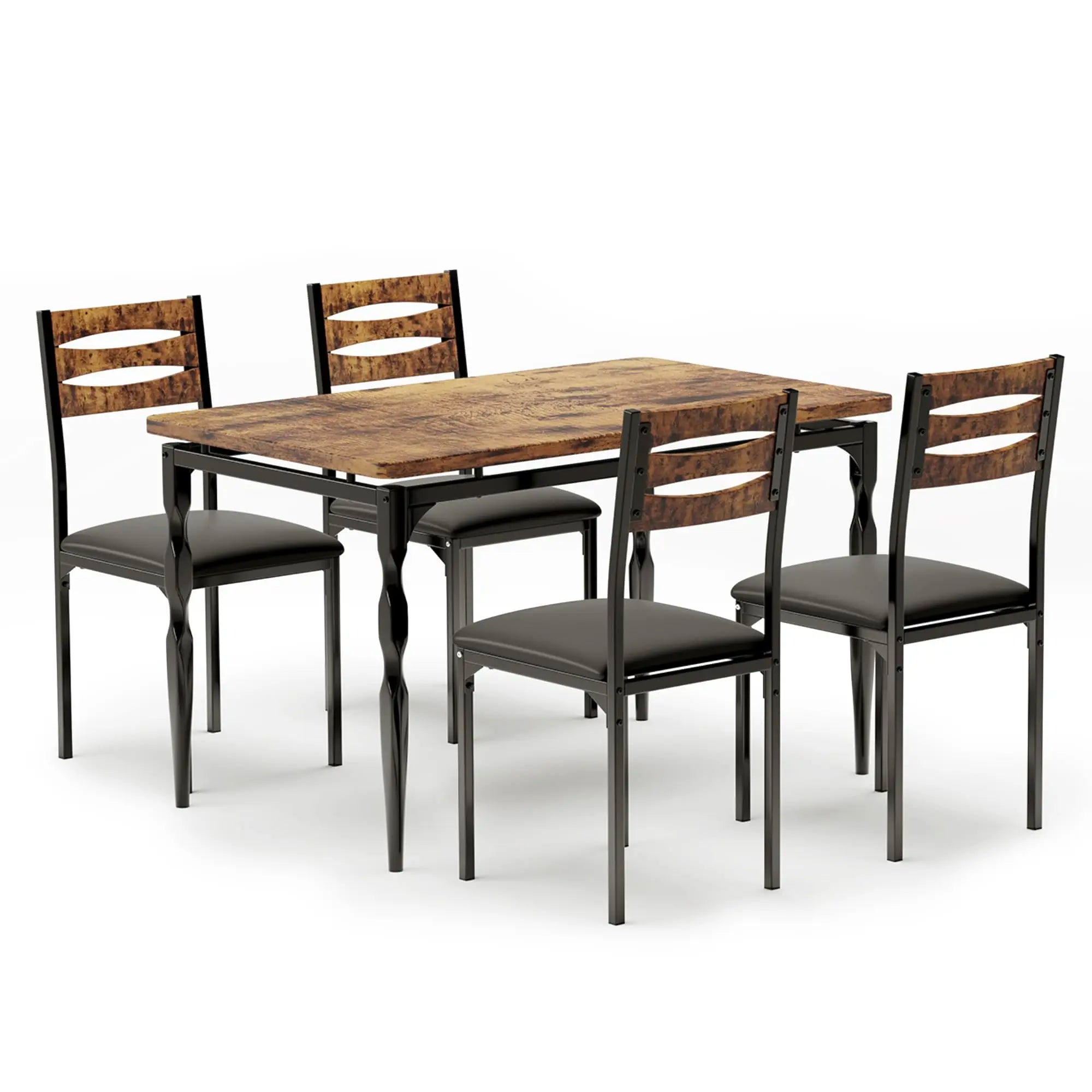 5 Piece Industrial Dining Table Set — Compact Kitchen Table & 4 Chairs