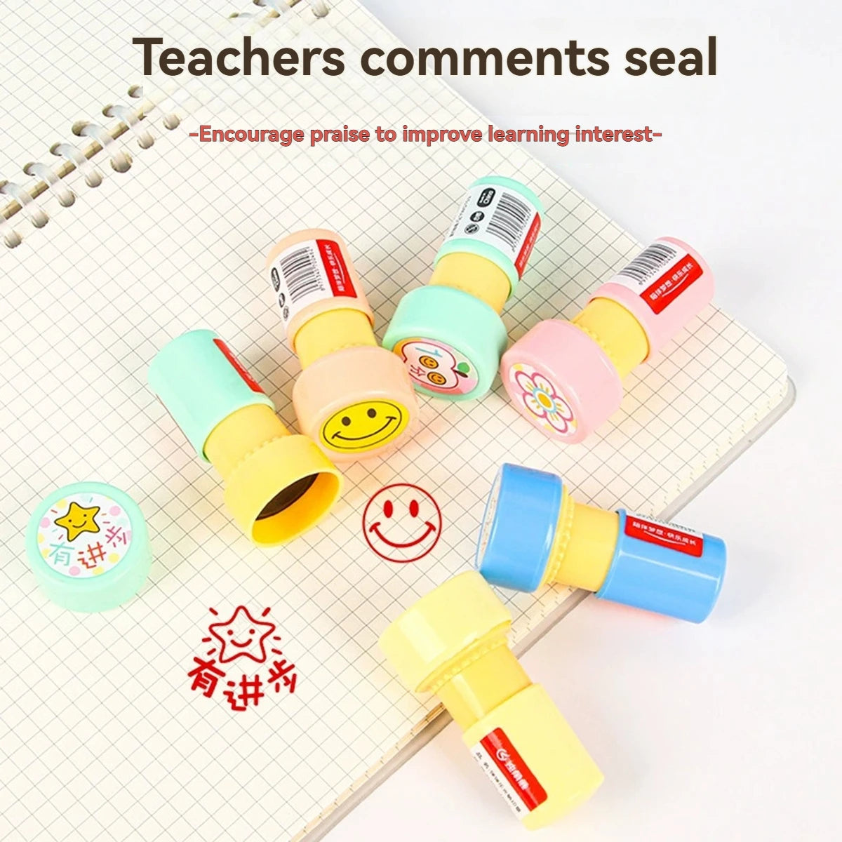 Self-Inking Teacher Stamp Set — Motivational Classroom Grading Tools