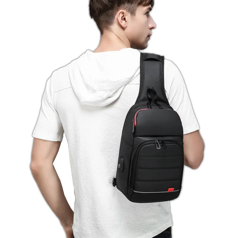 Men's Oxford Sling Bag — Waterproof Messenger Crossbody with USB Port