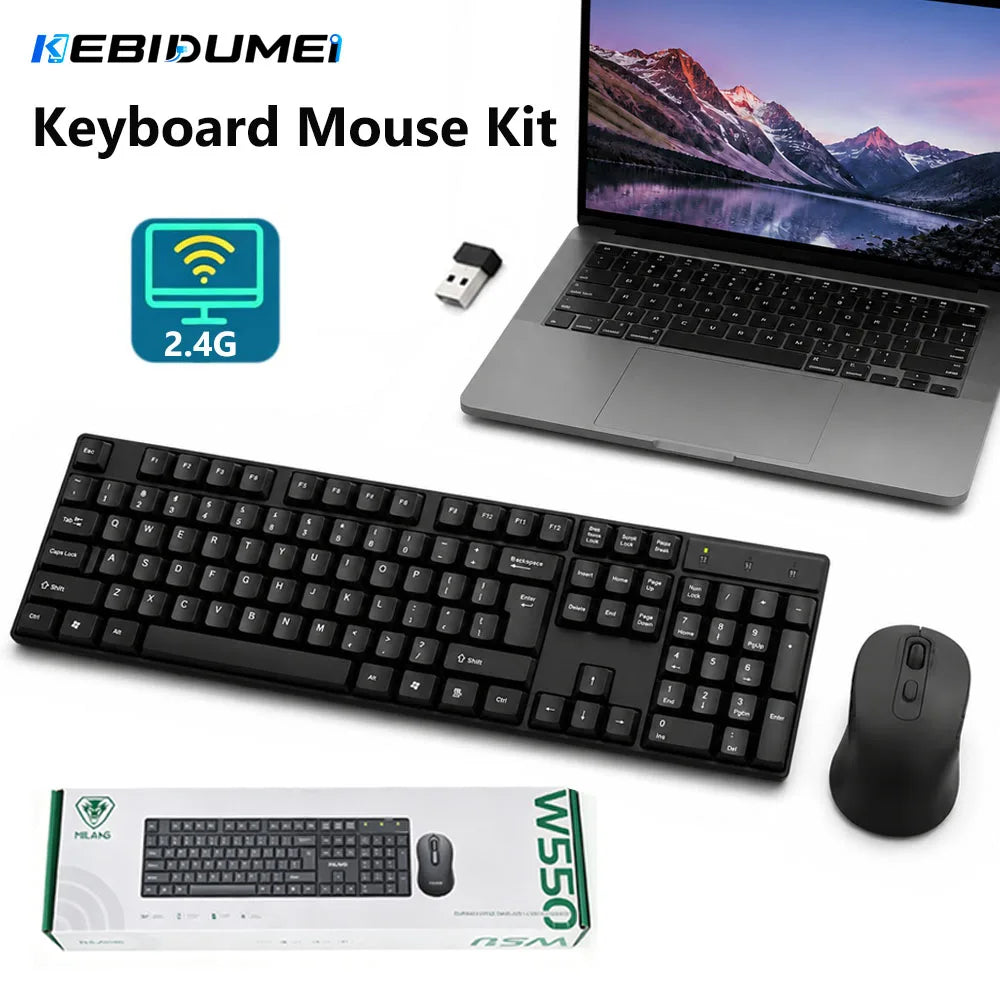 kebidumei Wireless Keyboard and Mouse Kit — Silent USB Combo for Office & Home