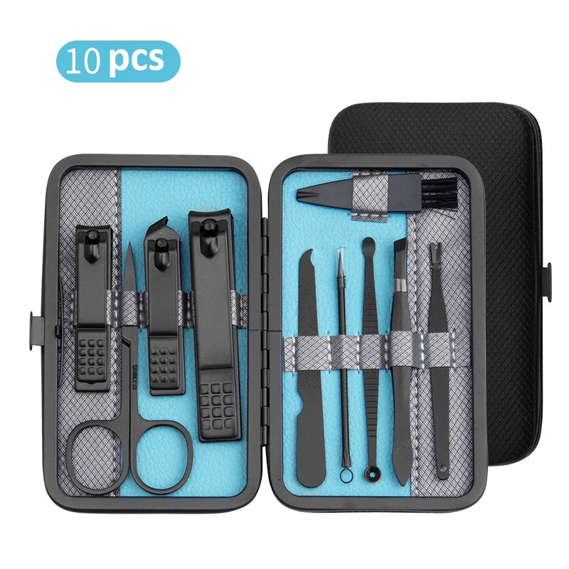 Professional Stainless Steel Manicure Set — Complete Nail Care Kit with Travel Case