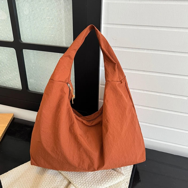 Soft Nylon Hobo Shoulder Bag — Large Capacity Lightweight Tote