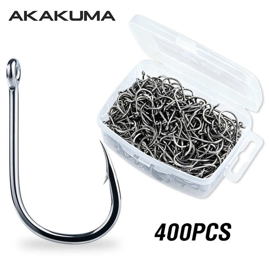 akakuma High Carbon Steel Fishing Hooks — Ultra Sharp Barbed Set, 400 Pieces