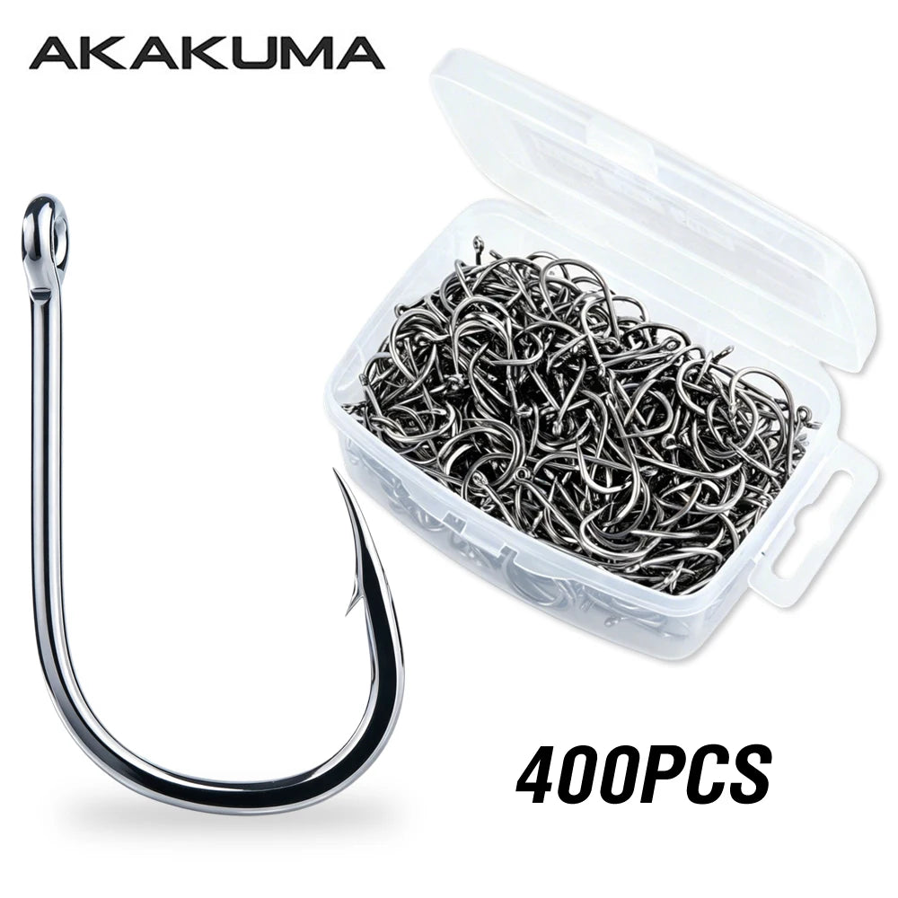 akakuma High Carbon Steel Fishing Hooks — Ultra Sharp Barbed Set, 400 Pieces