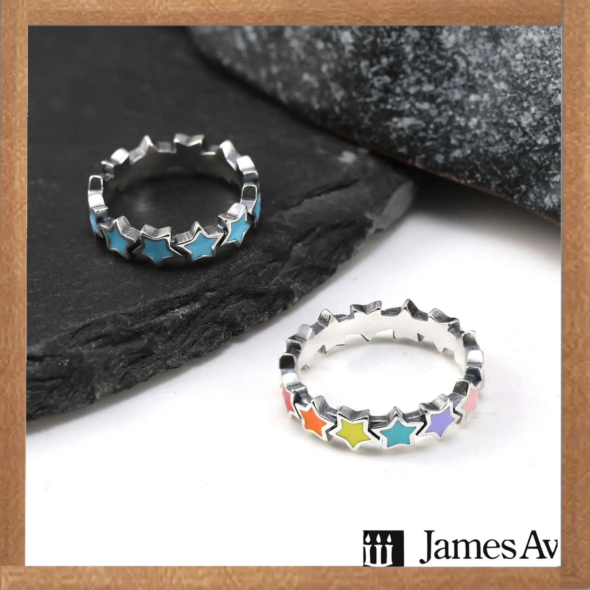 Sterling Silver Rainbow Star Ring — Vibrant Enamel Statement Band