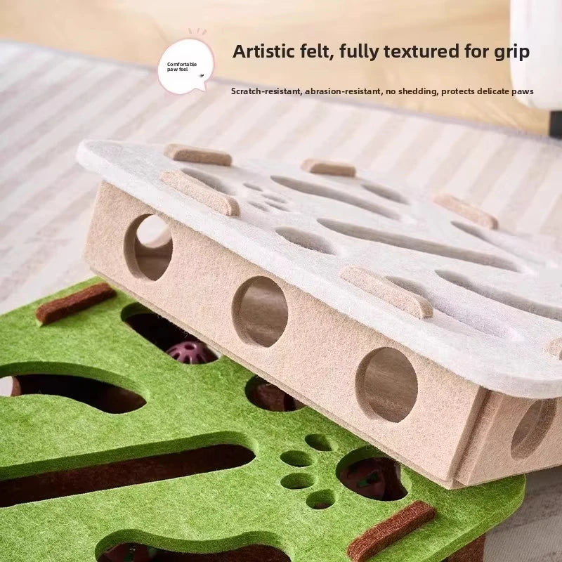 Interactive Felt Cat Puzzle Box — Indoor Exercise & Mental Stimulation Toy