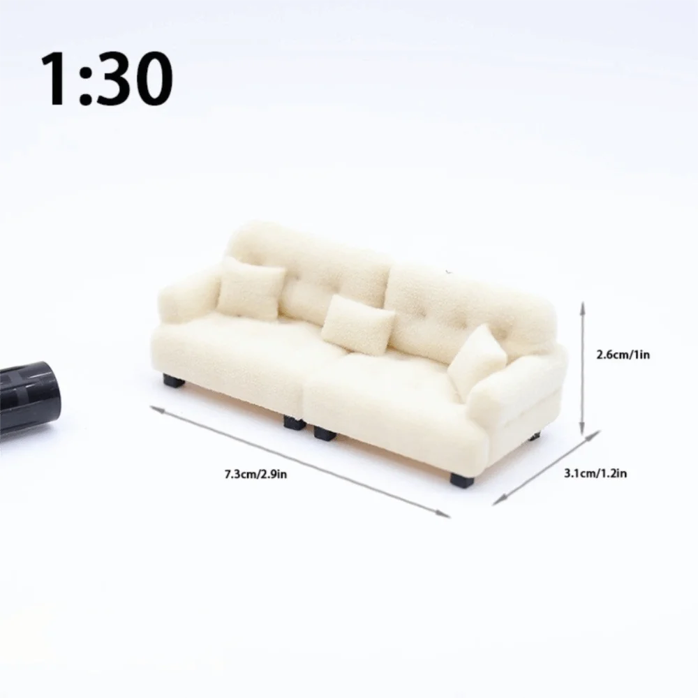 Miniature Flocking Sofa Model — Dollhouse Living Room Furniture Accessory