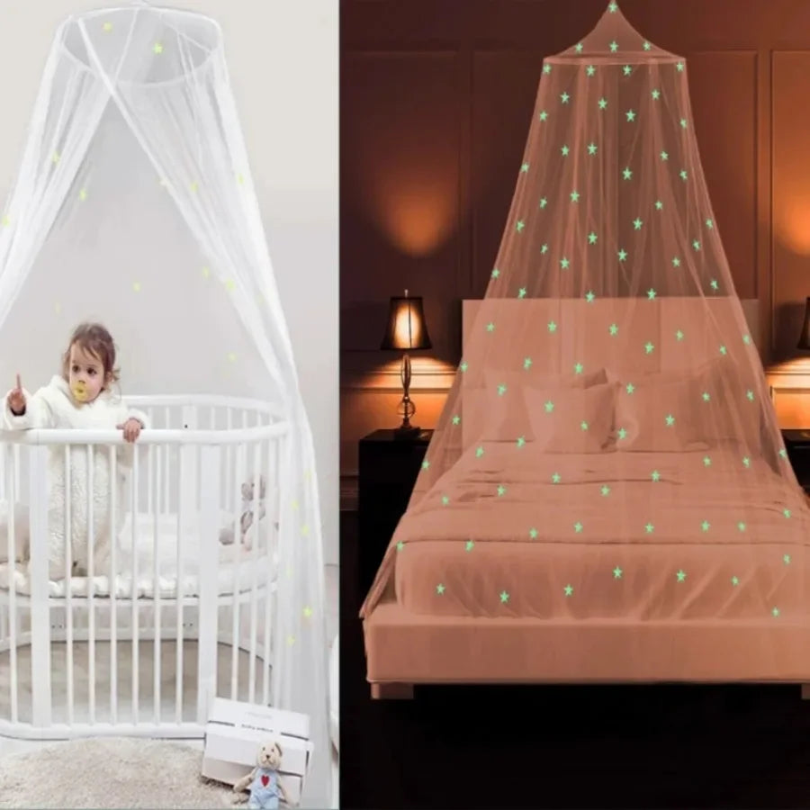 Star Decor Mosquito Net Canopy — Dreamy Night Light Bed Tent for Kids