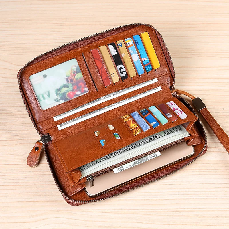 GERUOLA Men's Genuine Leather Long Wallet — Large Capacity Travel Organizer