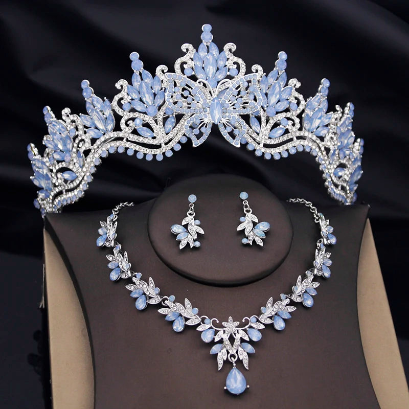 Cenmon Butterfly Tiara Jewelry Set — Elegant Crown, Necklace & Earrings