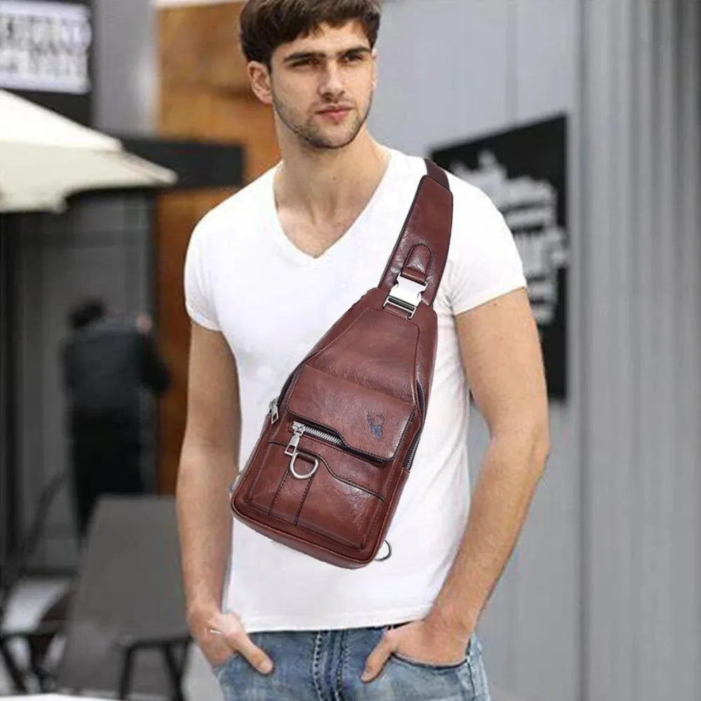 PU Leather Crossbody Sling Bag — Compact Chest Bag for Travel & Daily Use