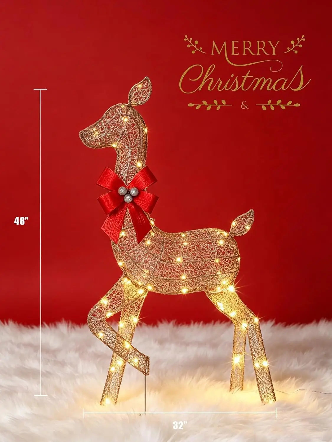 Lighted Reindeer Family Decor — Glittering LED Holiday Lawn Ornament