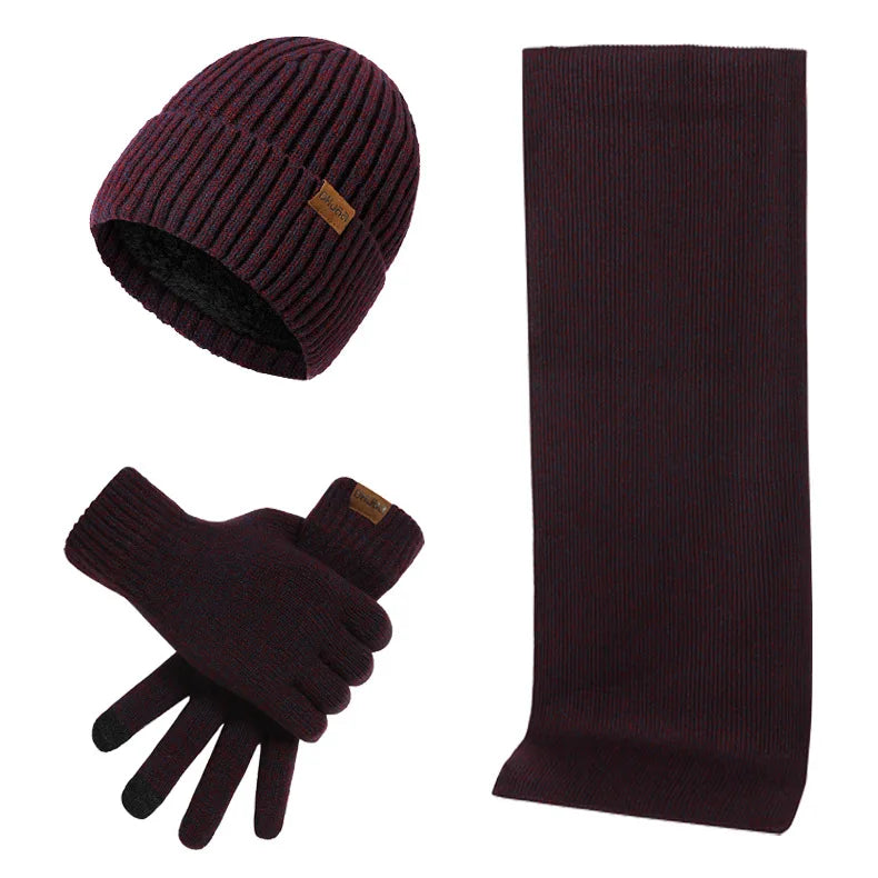Kinelue Men's Winter Warmth Set — Knitted Beanie, Scarf & Touchscreen Gloves