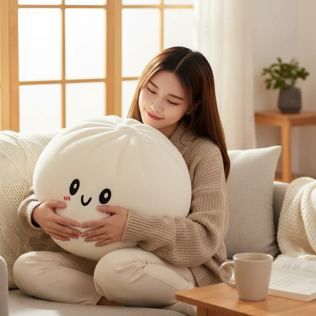 Cute Dumpling Plush Pillow — Soft Squishy Hugging Toy for Home Decor