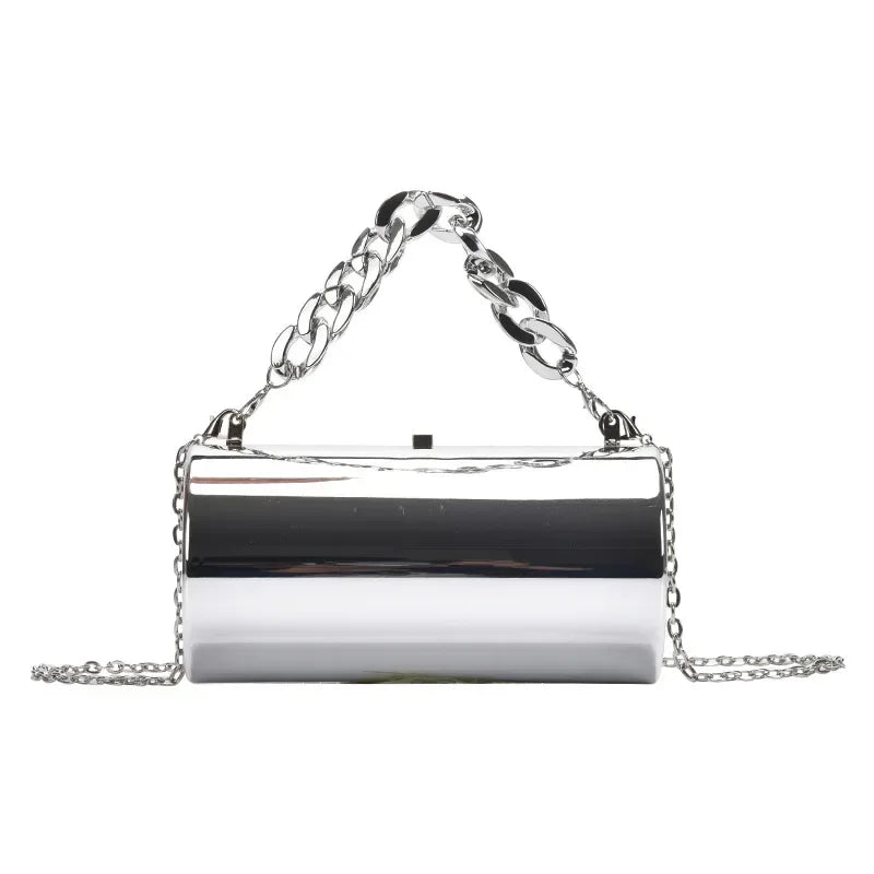 dawndesslo Metallic Cylinder Clutch — Elegant Evening Mini Bag