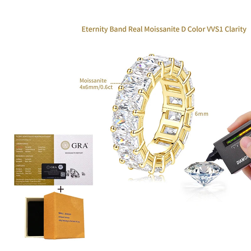Lnngy Radiant Cut Moissanite Eternity Ring — 14k Gold Filled Wedding Band
