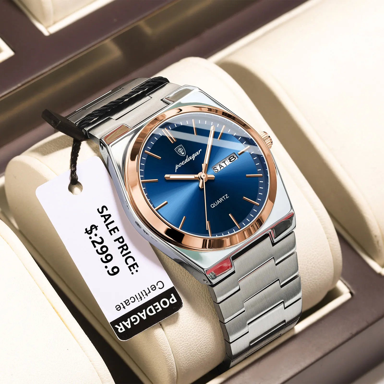 POEDAGAR Luxury Men's Quartz Watch — Stainless Steel Waterproof Wristwatch