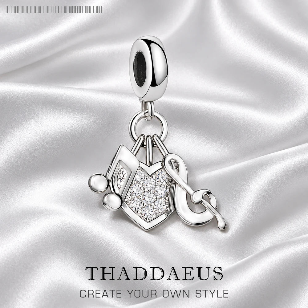 Thaddaeus Music Note Dangle Charm — 925 Sterling Silver Zircon Pendant
