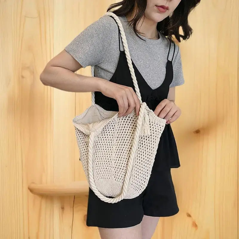 Women's Knitted Crochet Tote Bag — Large Capacity Summer Shoulder Bag