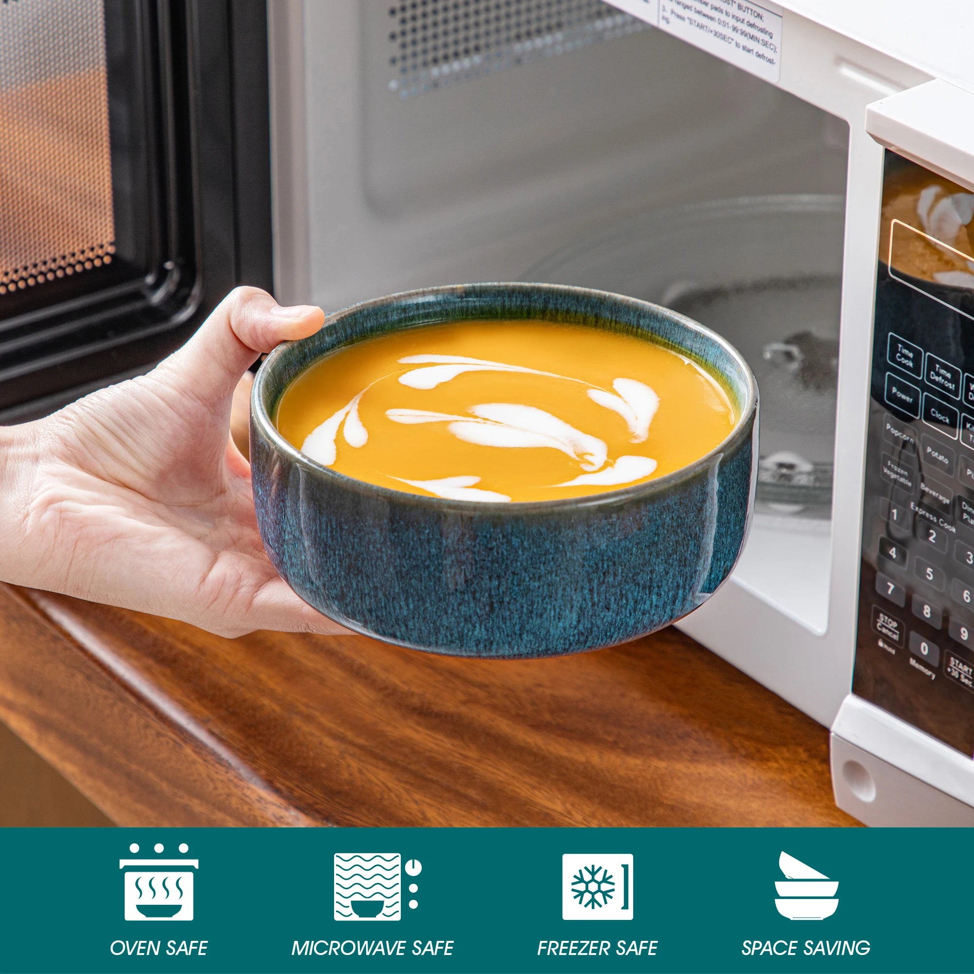 MALACASA Blue Ceramic Dinnerware Set — Reactive Glaze Vertical Edge Plates