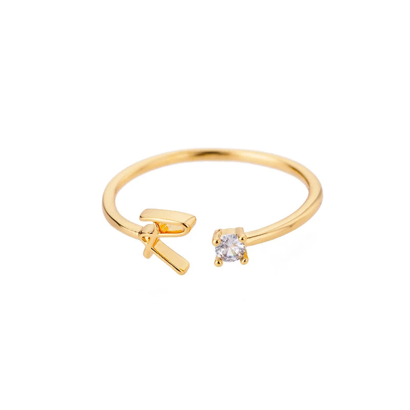 ICFTZWE Zircon Initial Letter Rings — Adjustable Stainless Steel Jewelry