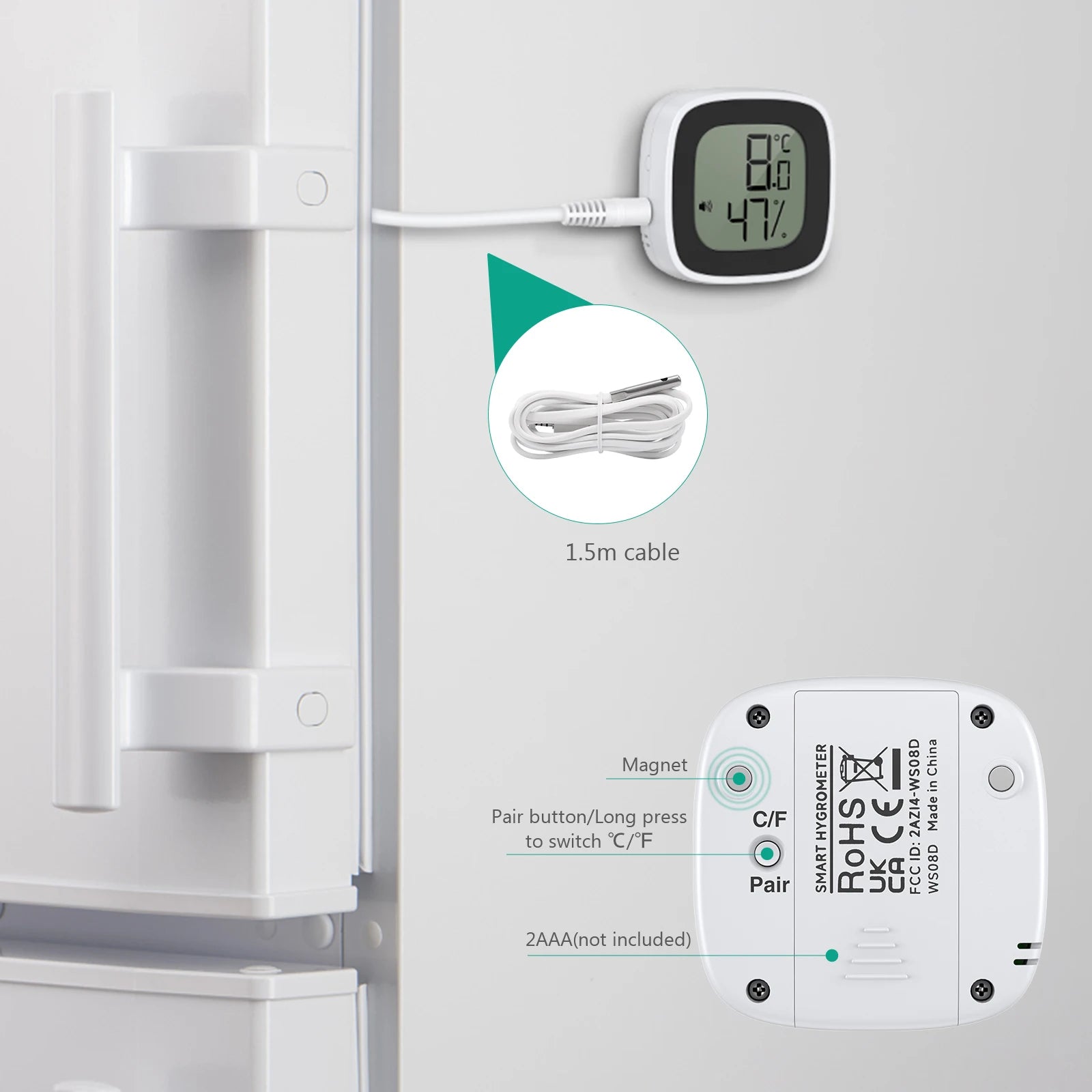 ORIA Bluetooth Freezer Thermometer — Smart Digital Hygrometer with Probe