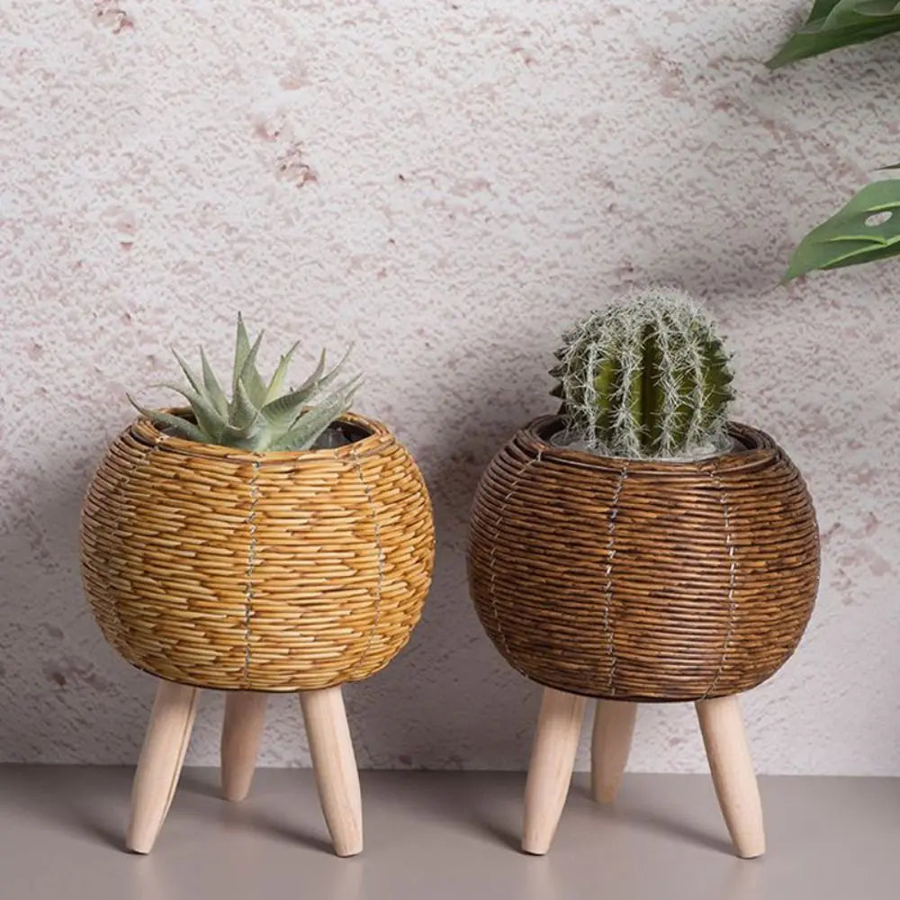 Rattan Woven Flower Pot — Decorative Plant Stand with Removable Legs