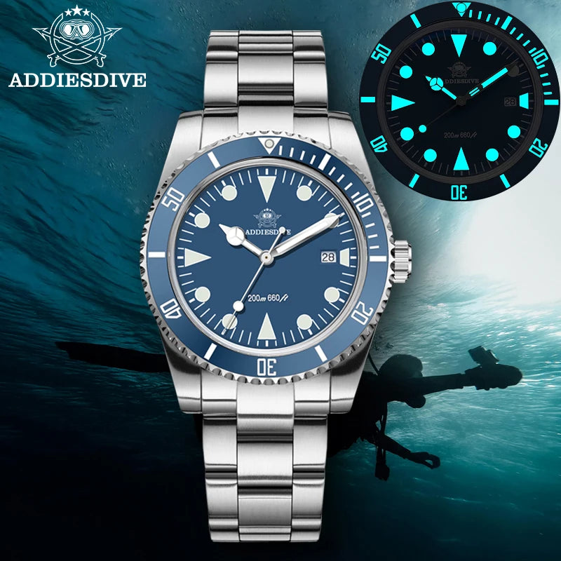 ADDIESDIVE Luxury Men's Diver Watch — Ceramic Bezel & Luminous Quartz