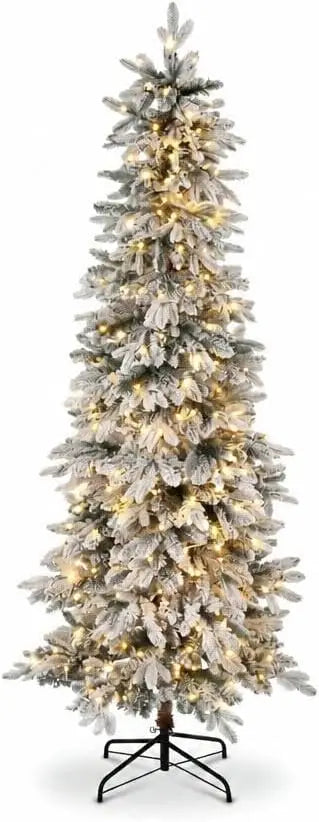 Garvee Snow Flocked Slim Pencil Christmas Tree — Pre-Lit Space Saving Decor