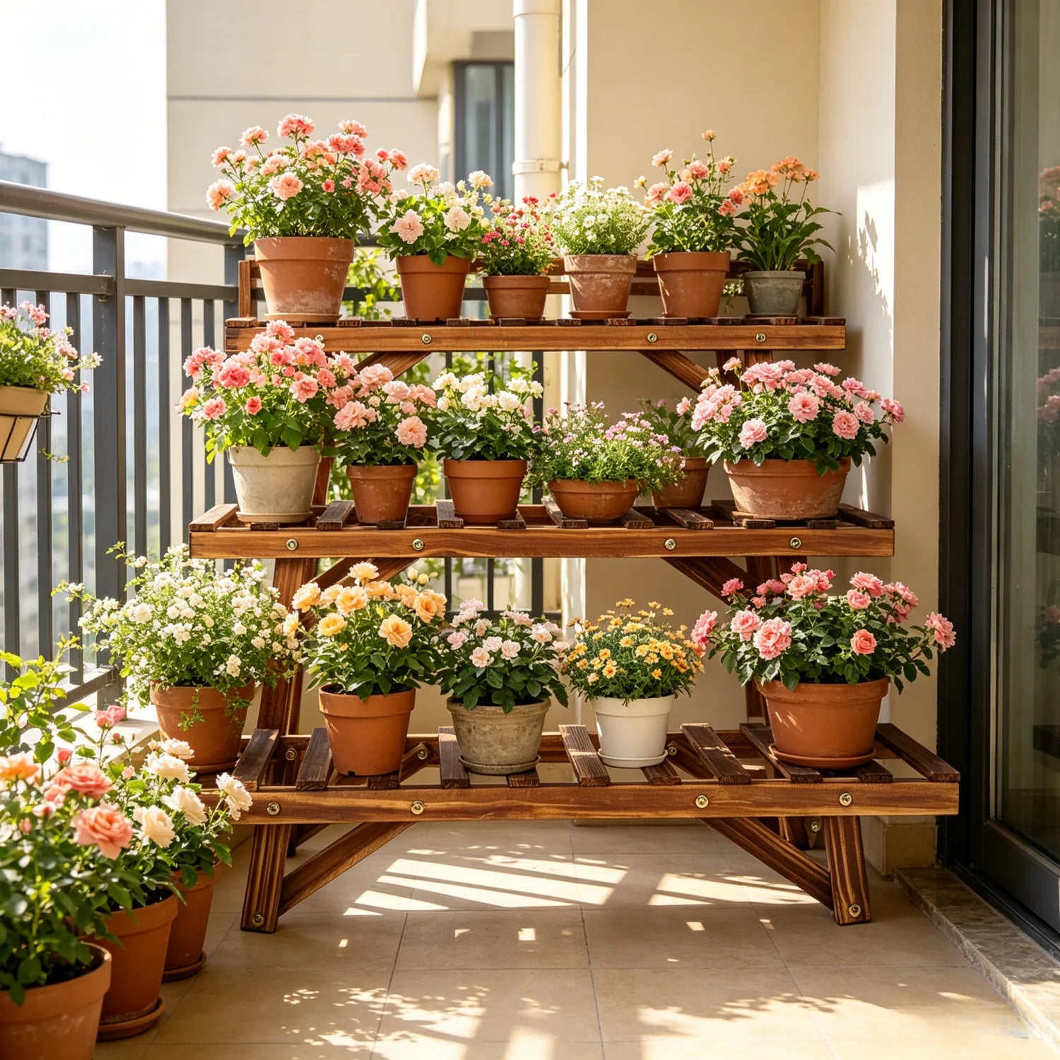 3-Tier Wooden Ladder Plant Stand — Multi-Size Flower Pot Organizer