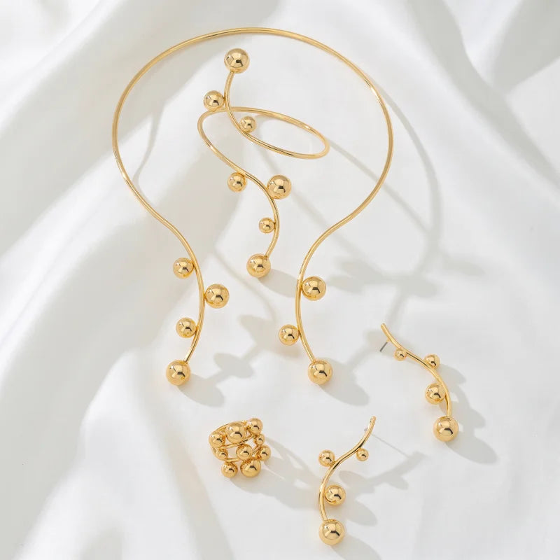 Obega Abstract Vine Jewelry Set — 4 Piece Gold Minimalist Accessory Kit